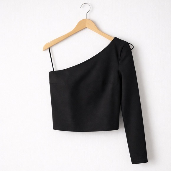 NEW Abercrombie & Fitch One Shoulder Black Long Sleeve Top Size Large - Picture 2 of 3